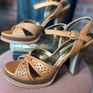 Brown Leather High Heel Sandals